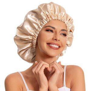 Satin Silk Bonnet for Curly Hair, Adjustable Elastic Reversible Hat Sleeping Cap